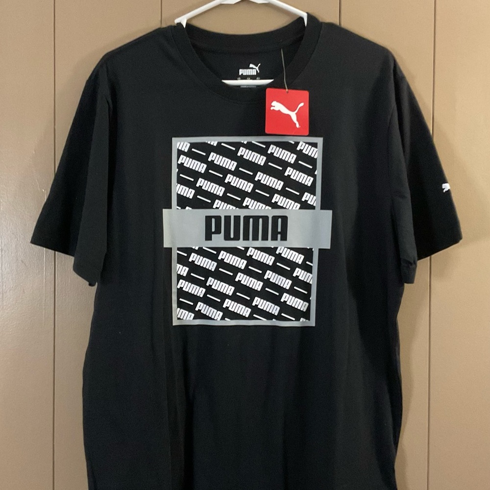 PUMA MENS T-SHIRT BLACK/ WHITE SIZE LARGE